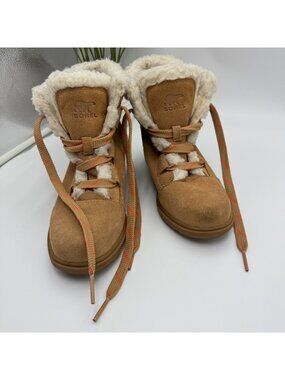 Sorel Evie LI 2058641253 Snow Boot Women's 7.5 Brown Suede Cozy Faux Fur Lined